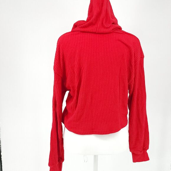 SHEIN Red ribbed crop sweater with hood (xs) - Picture 4 of 5